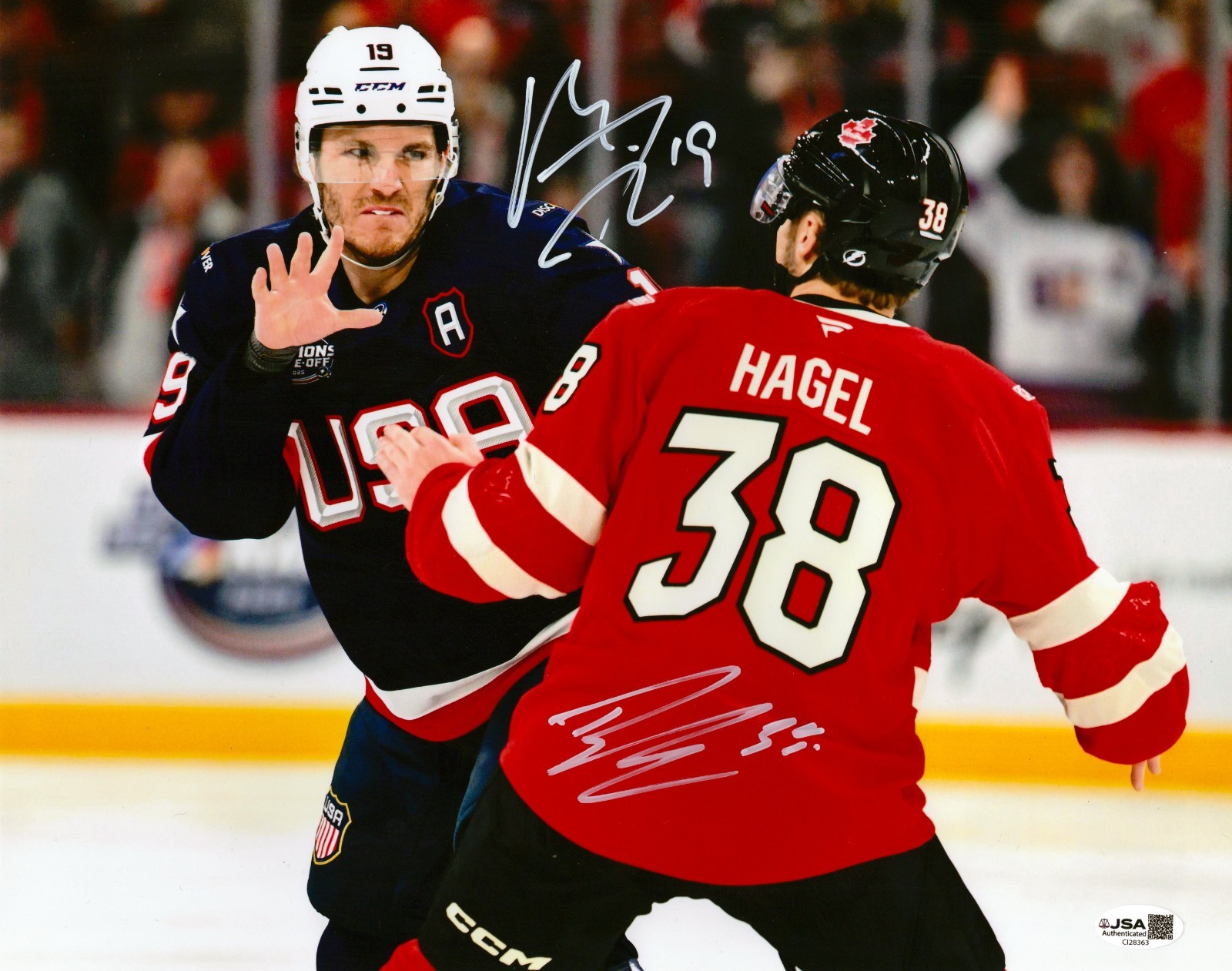 Brandon Hagel Matthew Tkachuk autographed signed 11x14 photo Four Nations JSA