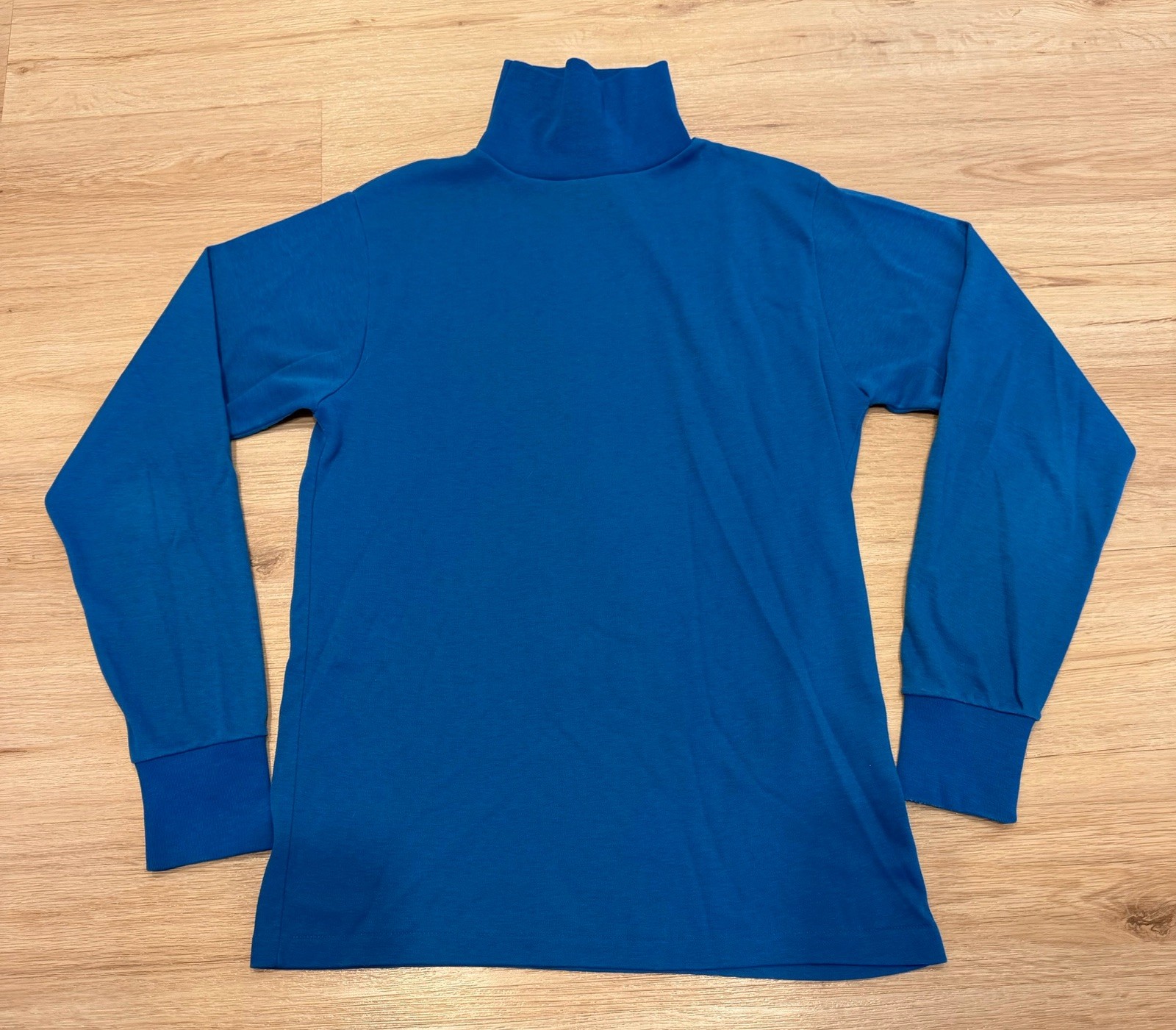 Sears Perma-Prest Blue Duralon Poly Cotton Turtleneck Shirt Sweater M 1970s