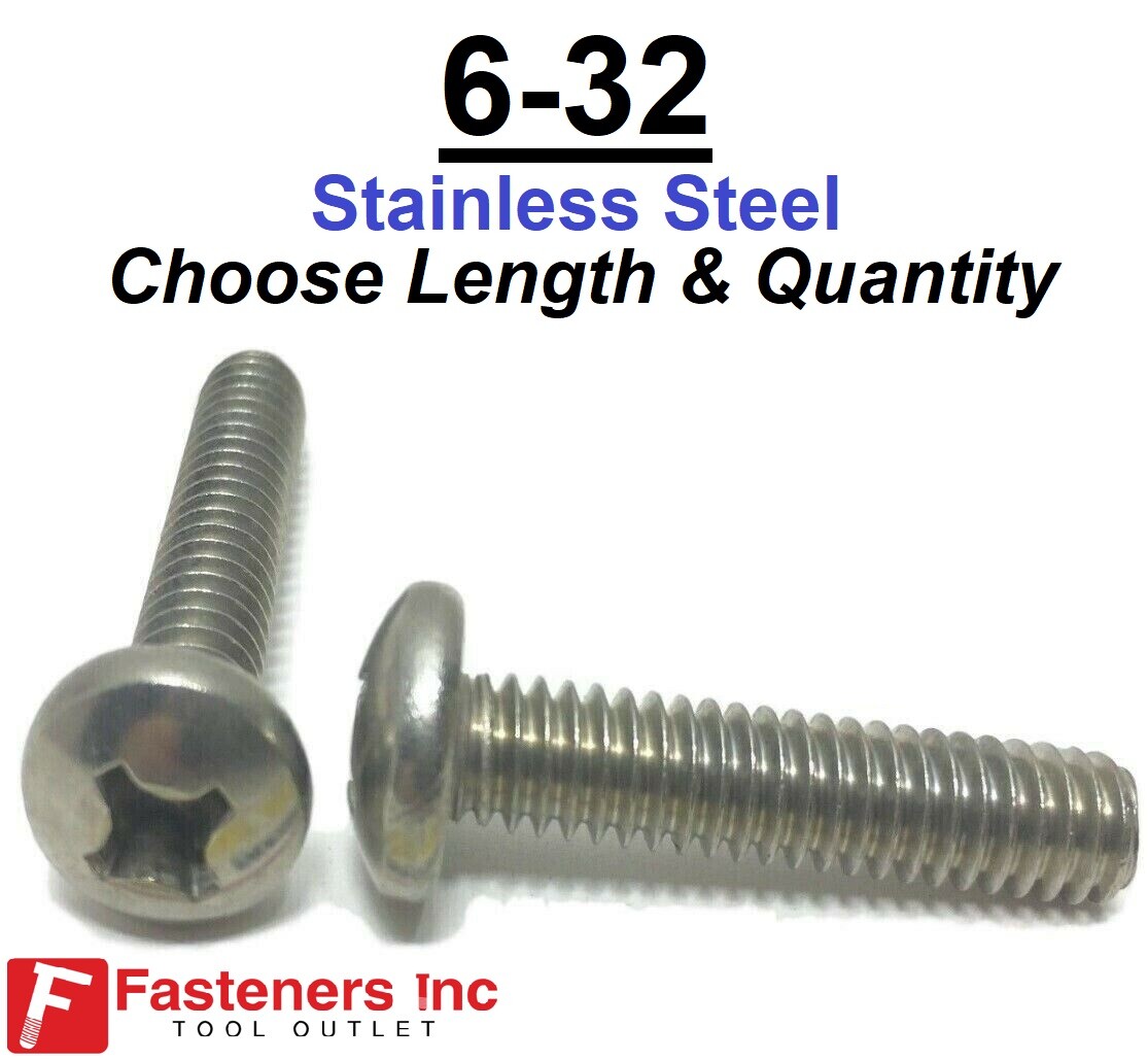 #6-32 Phillips Pan Head Machine Screw Stainless Steel (Choose Length & Quantity)
