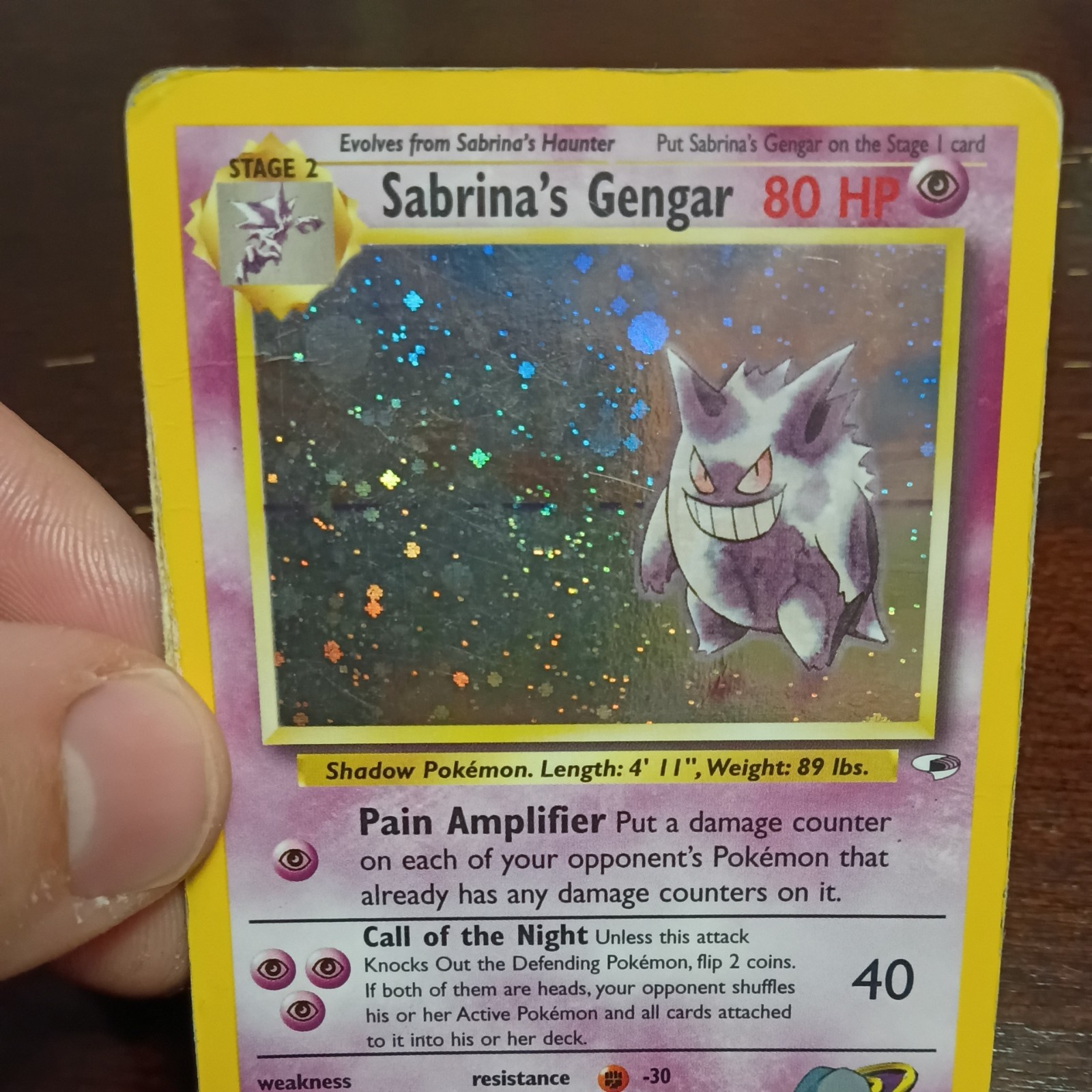 Sabrina\'s Gengar 14/132 Gym Heroes Holo Foil central swirl DMG Sabrina\'s Gengar 14/132 Gym Heroes Holo Foil central swirl DMG