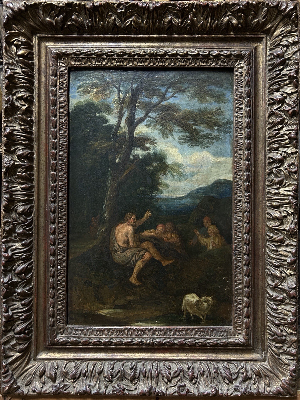 18-19th Century Antique Original Oil Painting, mythological scene, Framed