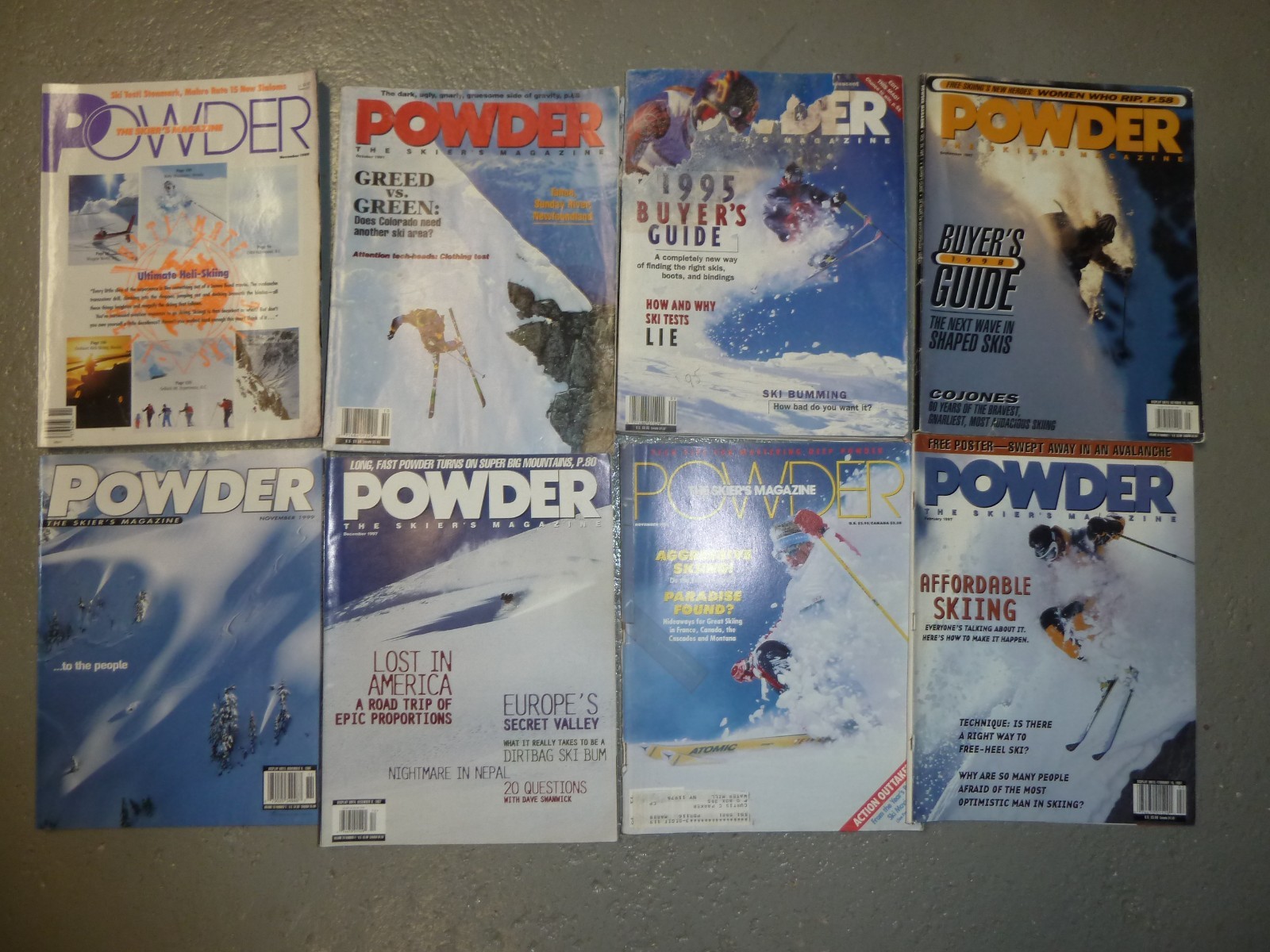 8- VINTAGE  Powder Ski Magazines 1986- 1999  & buyers guide