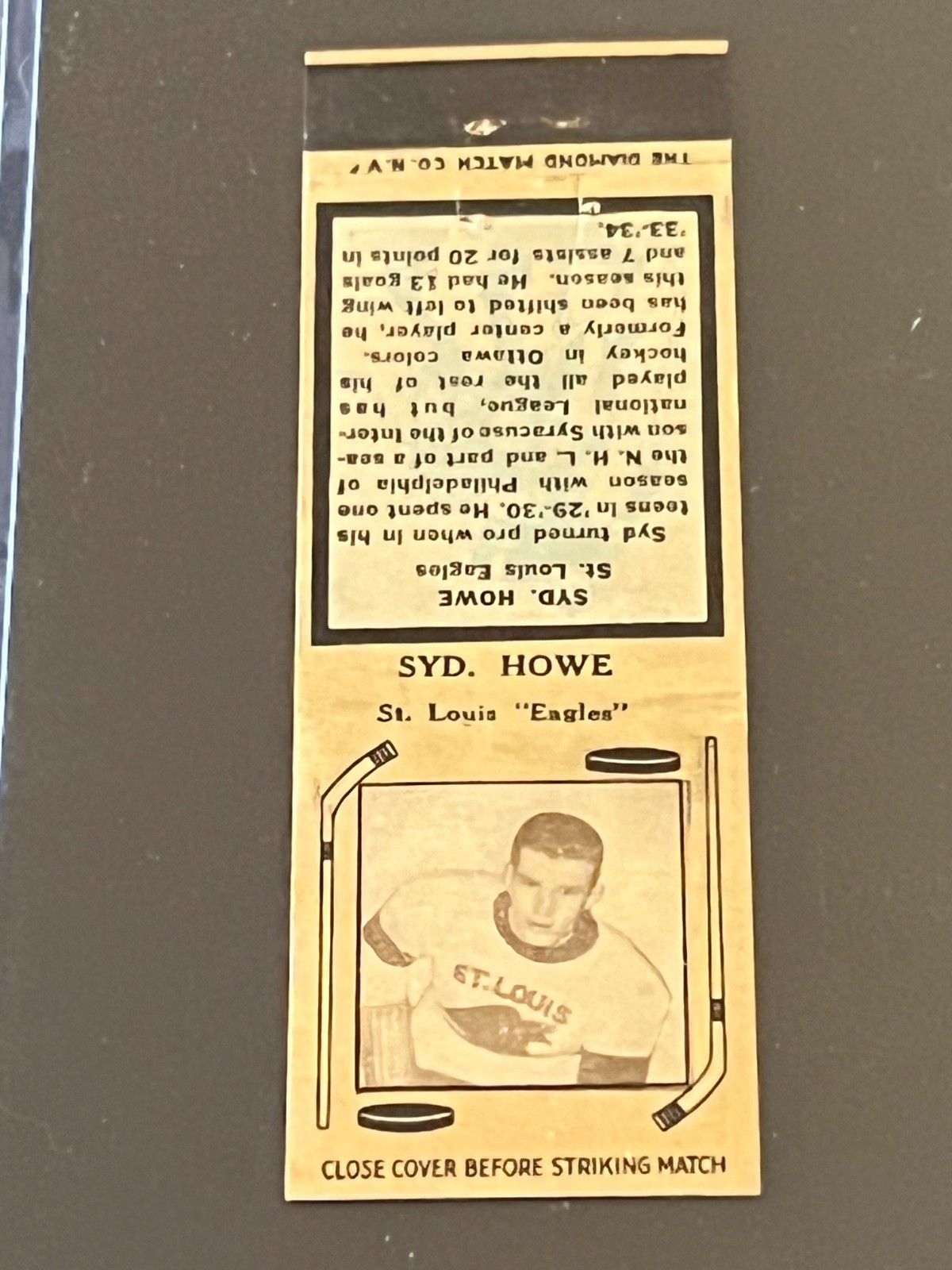 1935-36 Diamond M.B. Hockey- Syd. Howe- HOF- St. Louis Eagles- (for 34 games) 1935-36 Diamond M.B. Hockey- Syd. Howe- HOF- St. Louis Eagles- (for 34 games)