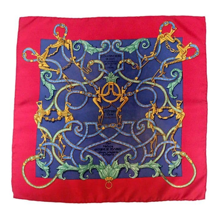 Hermes Carre 40 Silk Scarf L\'Instruction du Roy Red Navy Yellow