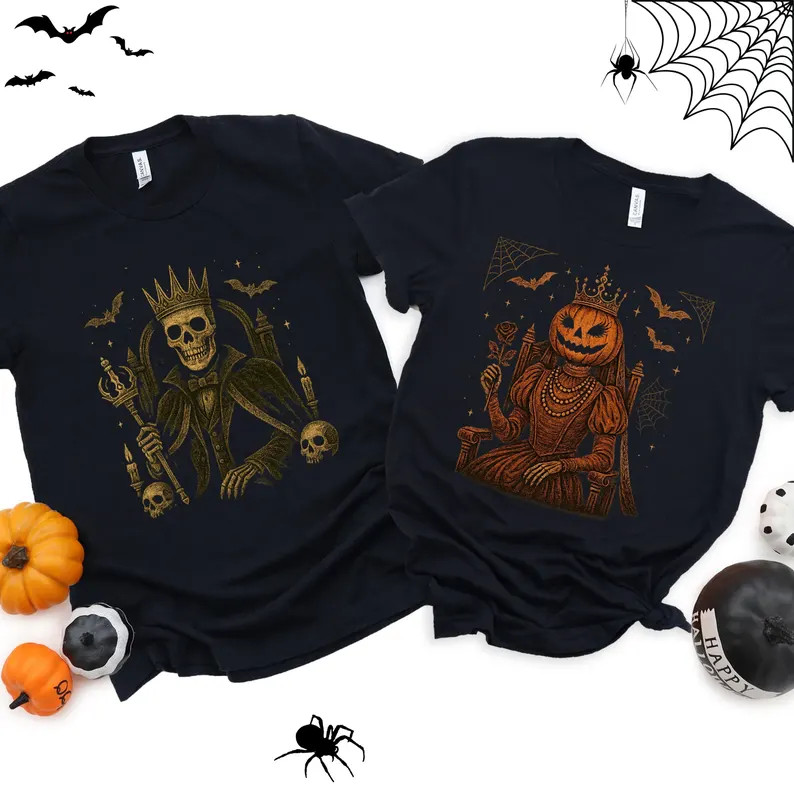 Matching Couple Halloween Spooky His Hers Funny Graphic Comfort Tee 