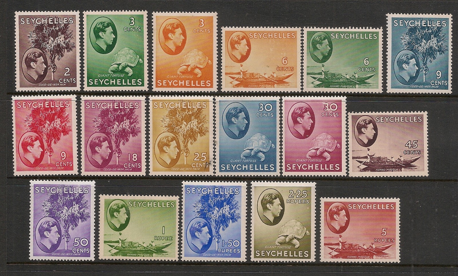 British Commonwealth Seychelles 1938 KGVI Set to 5R Mint Hinged/Never Hinged