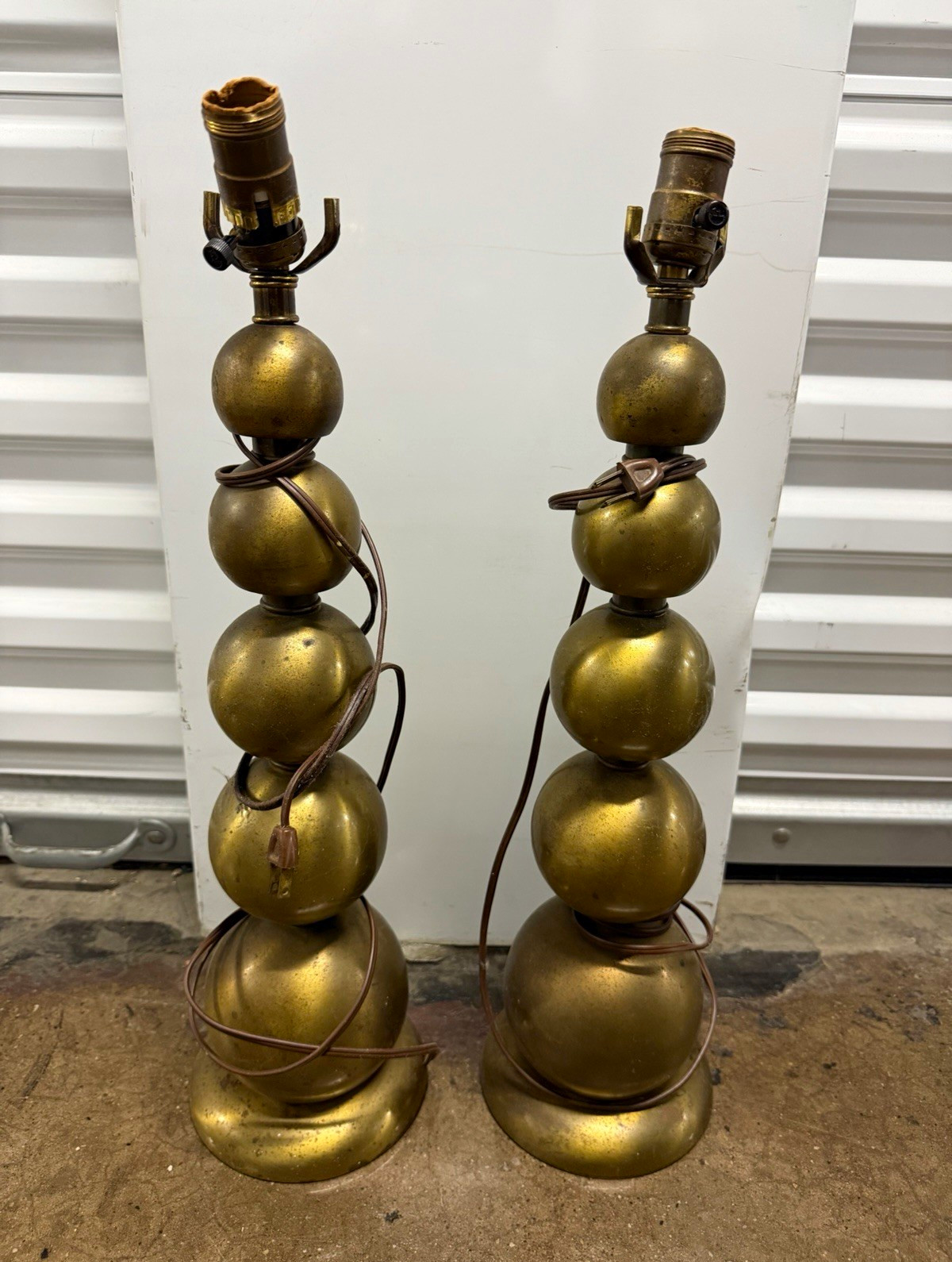 Vintage MCM Stacked Ball Brass Table Lamps Corded Mid Century Modern Working Vintage MCM Stacked Ball Brass Table Lamps Corded Mid Century Modern Working
