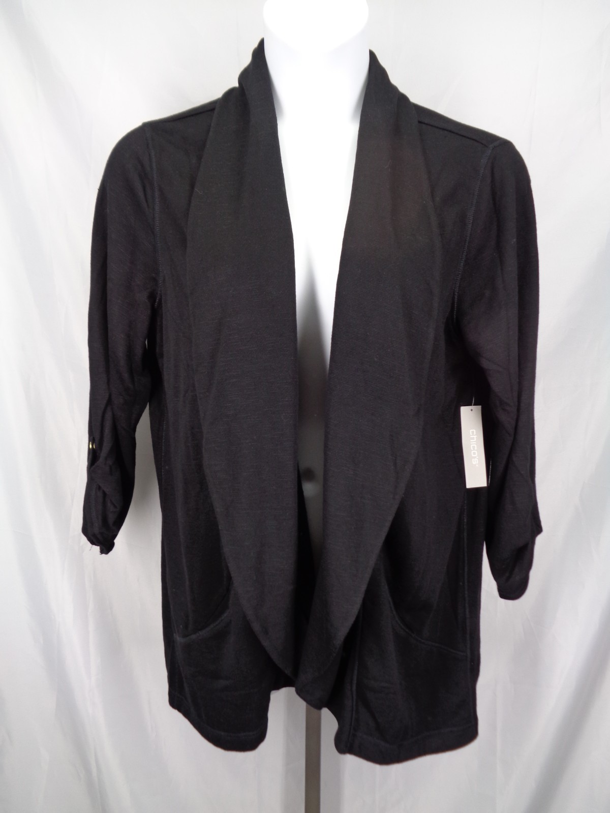Zenergy Chicos Black Drape Open Front Cardigan Jacket Size 3 (16-18) XL New