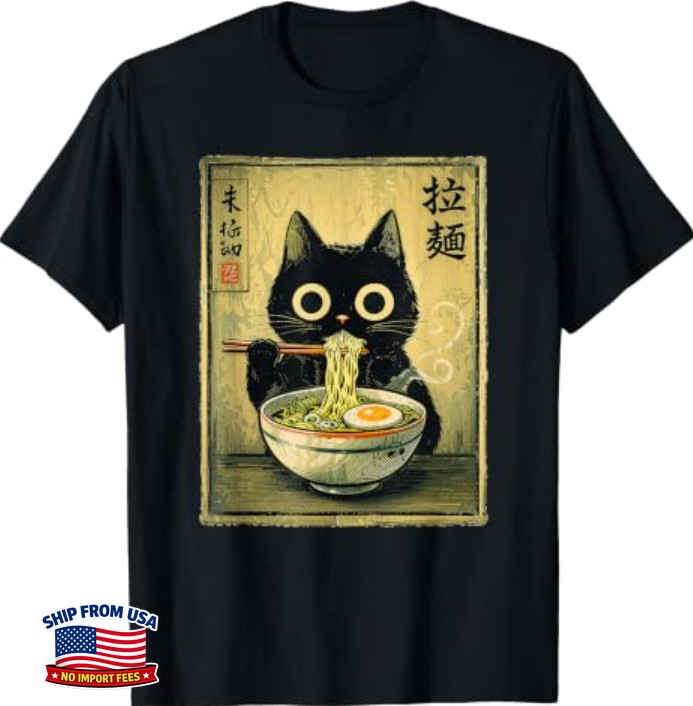 Kawaii Ramen Cat Vintage Japanese Retro Noodle T-Shirt