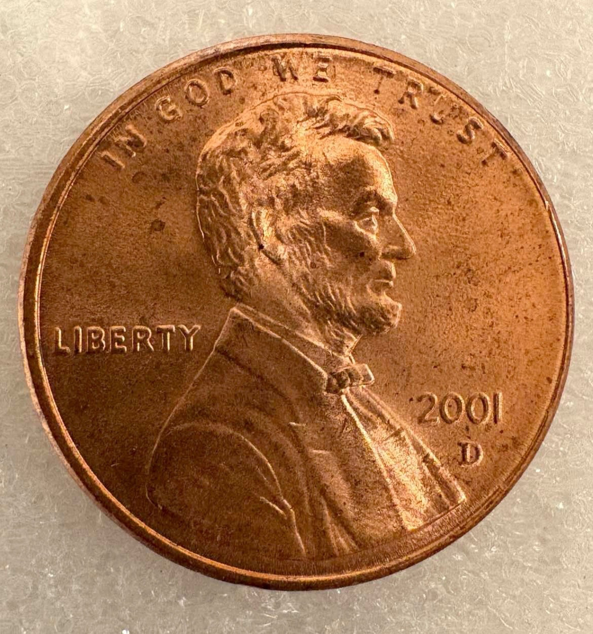 2001 D Lincoln Penny RAIL-RIM, DDR, Close AM , RD