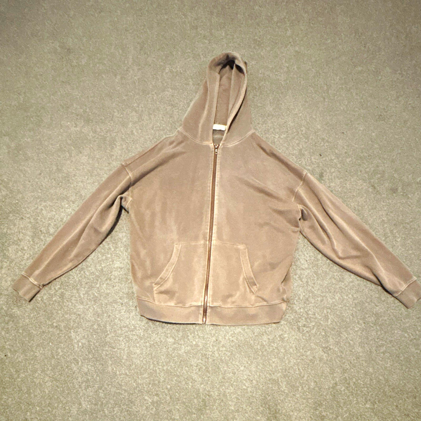 No Boundaries Women’s Full Zip Hoodie Beige Solid Hooded Pockets L Regular