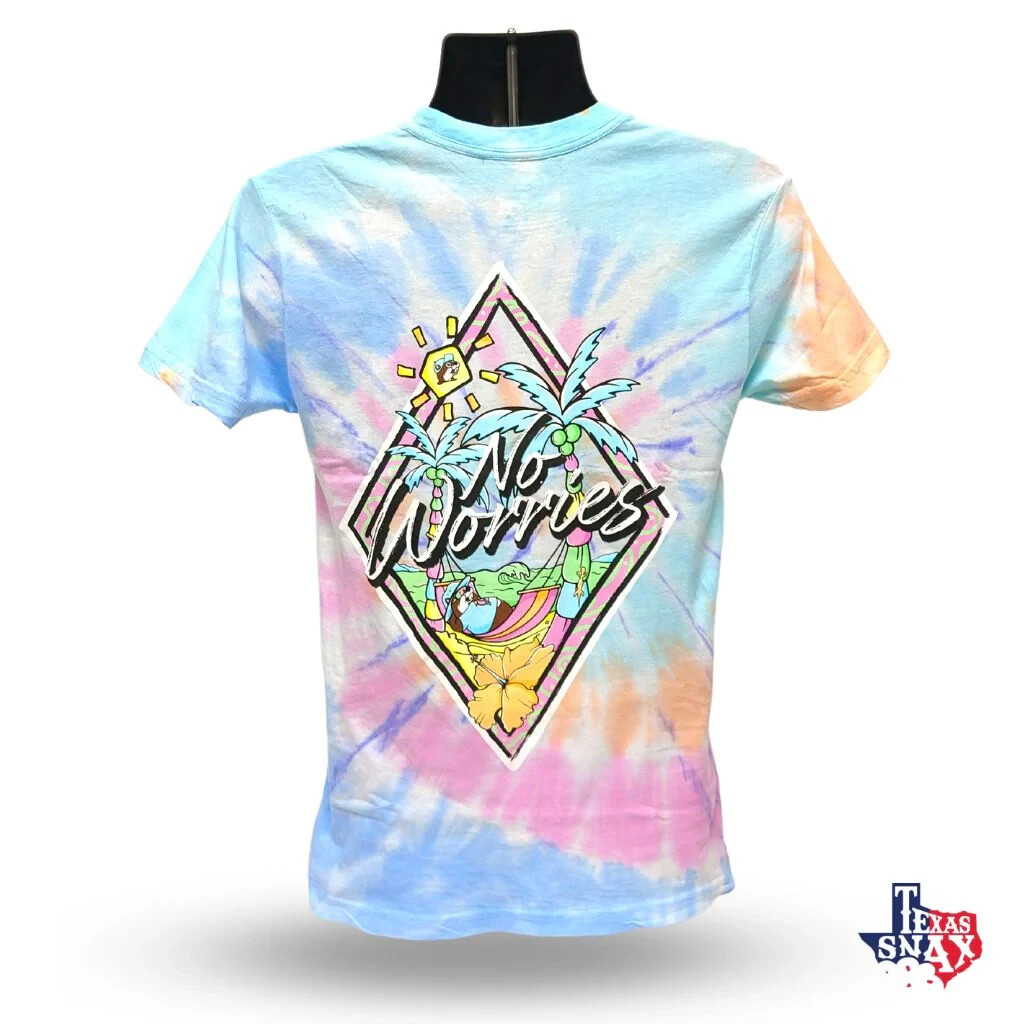 Buc-ees Bucees No Worries Tshirt Unisex Pink Blue Orange Pastel Tie Dye 2 Sided Buc-ees Bucees No Worries Tshirt Unisex Pink Blue Orange Pastel Tie Dye 2 Sided