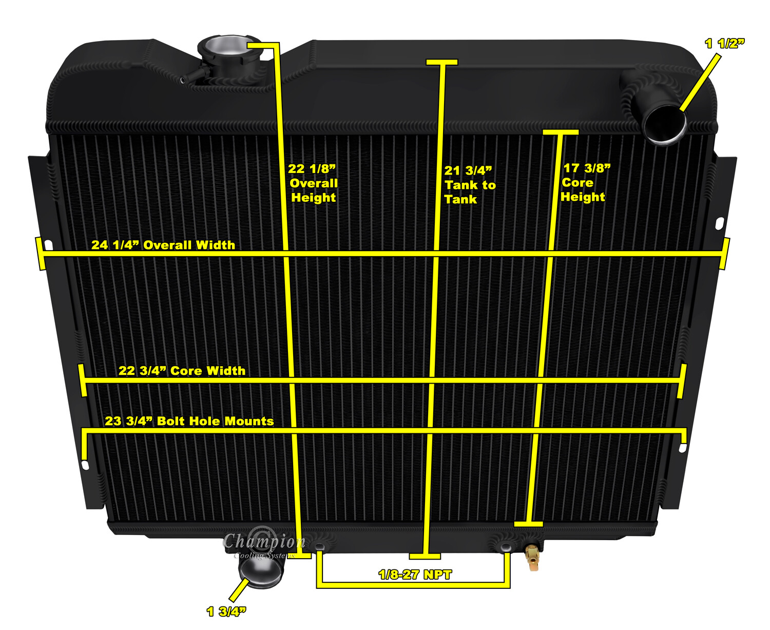 WR Champion 3 Row Black Finish Radiator for 1965 1966 Ford Galaxie V8 Engine