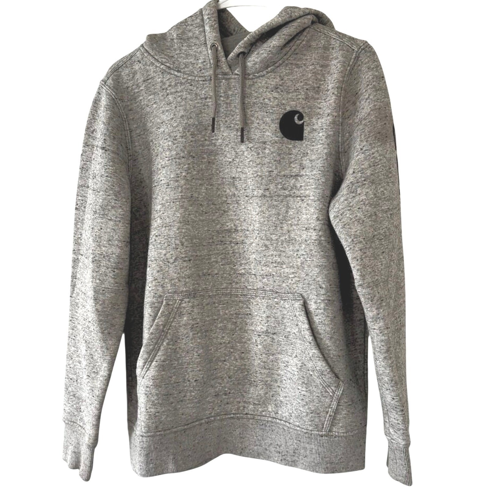 Carhartt Womens Grey Heather Relaxed Fit Sleeve Logo Hoodie Sweatshirt M 8/10 Carhartt Womens Grey Heather Relaxed Fit Sleeve Logo Hoodie Sweatshirt M 8/10