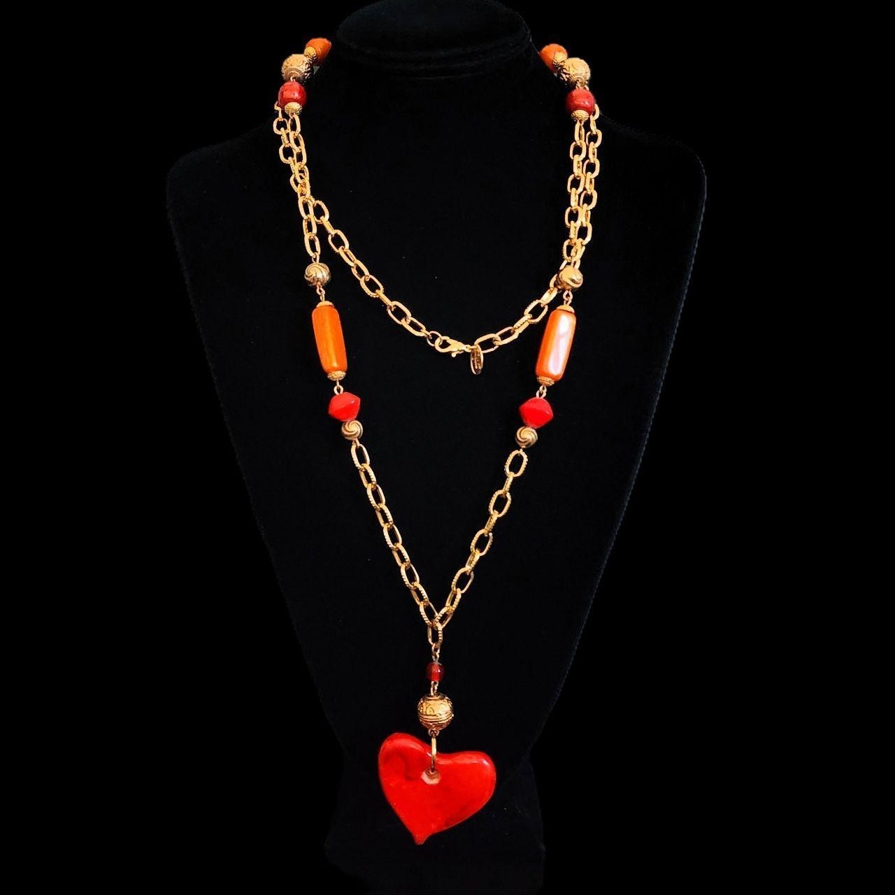  VINTAGE  Diane von Furstenberg 1980s Signed DVF Heart Necklace Pouch Rare
