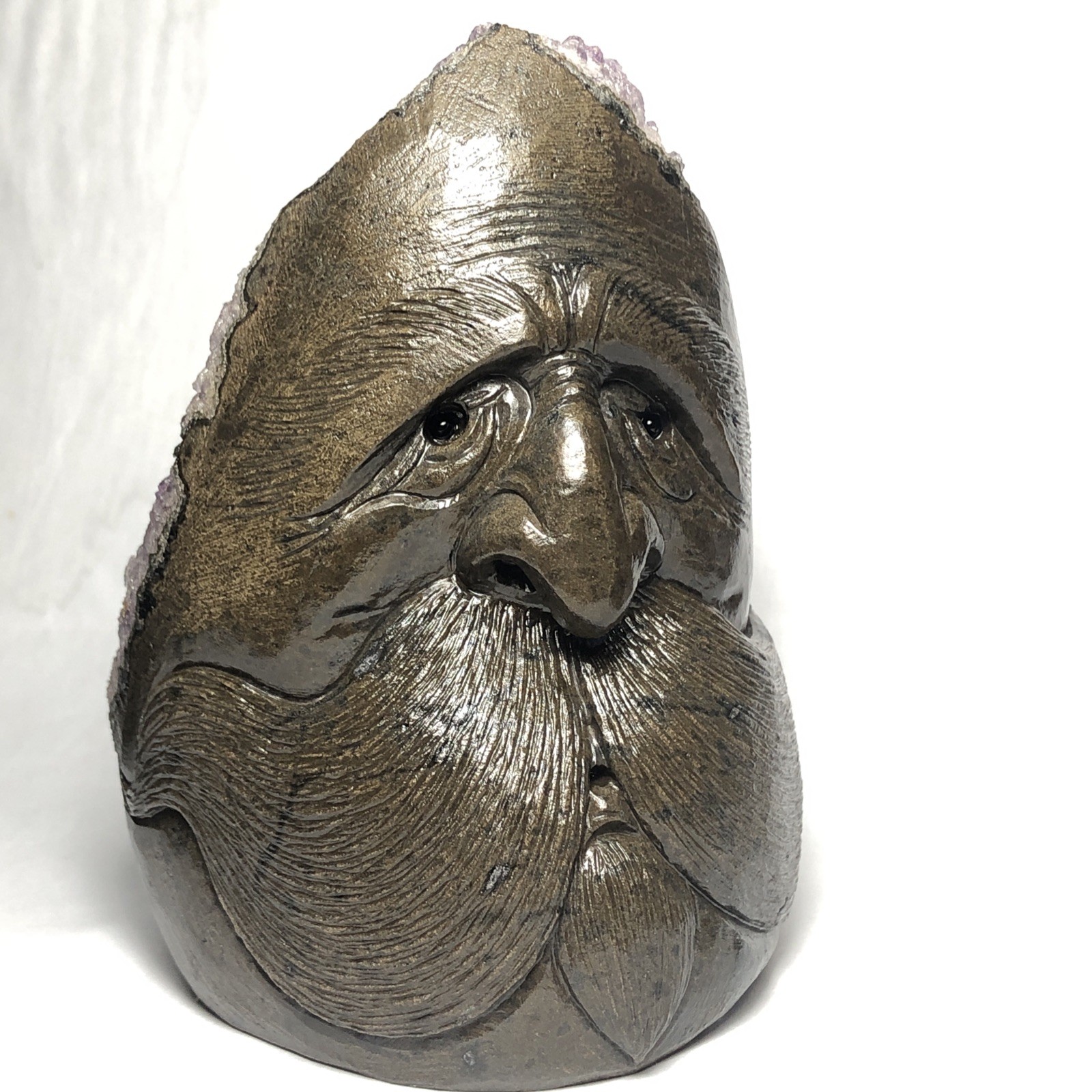 Amethyst Bearded Tree Man with Quartz Hand Carved Signed One of a Kind Art. Amethyst Bearded Tree Man with Quartz Hand Carved Signed One of a Kind Art.
