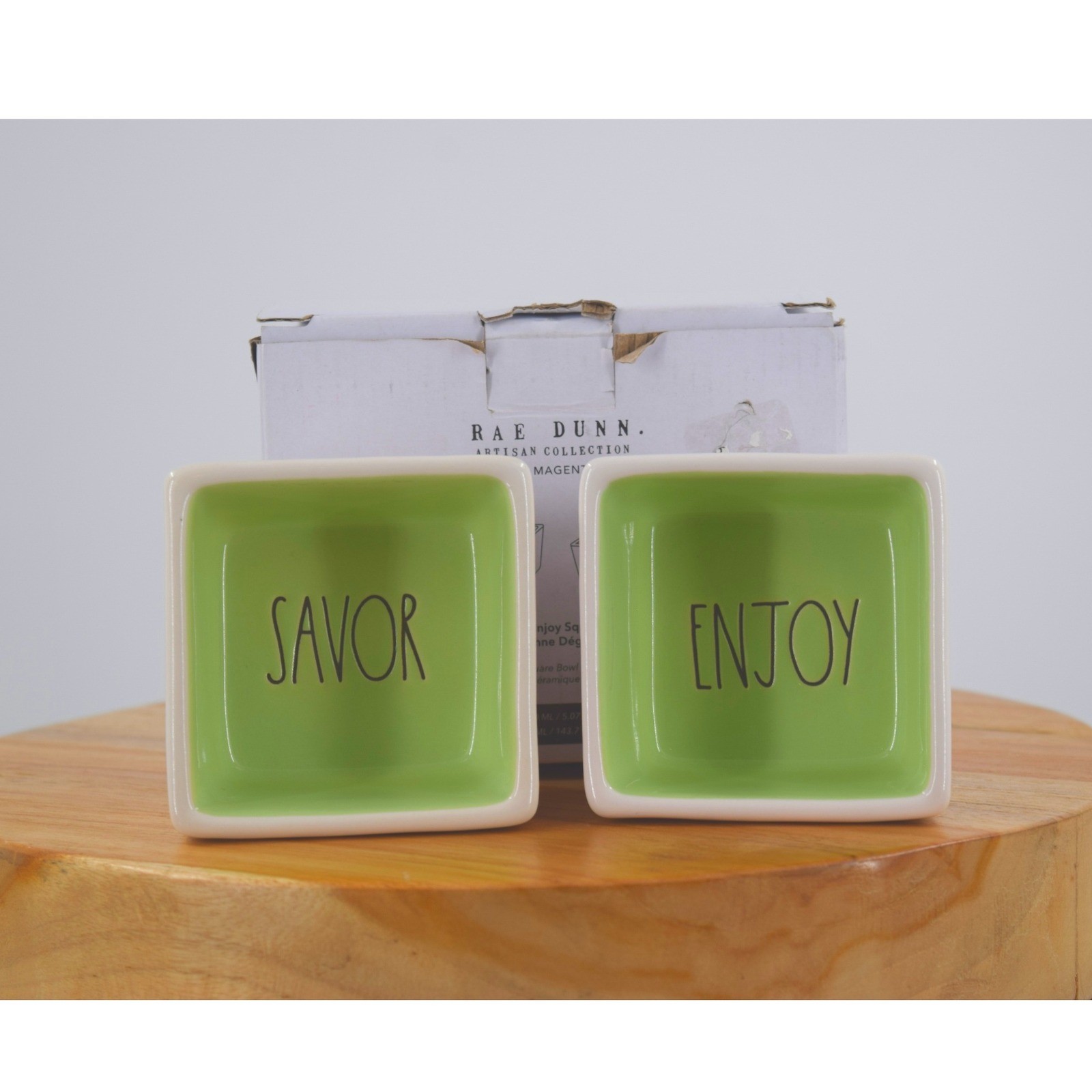 Rae Dunn Artisan Collection Savor Enjoy Square Dipping Bowls Set