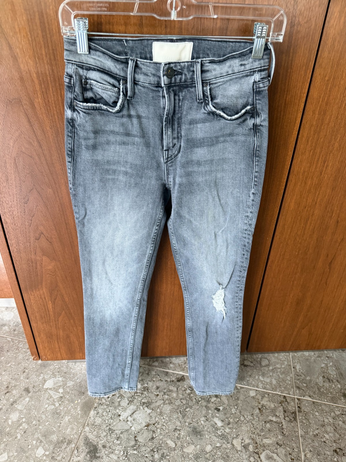 Mother Superior The Flirt Jeans Hell Yeah Wash Distressed Gray Size:25