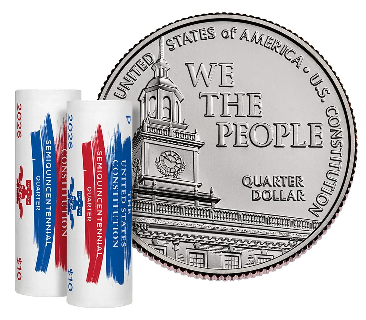 2026 US Constitution Quarters Rolls P & D Mint Wrapped Semiquincentennal