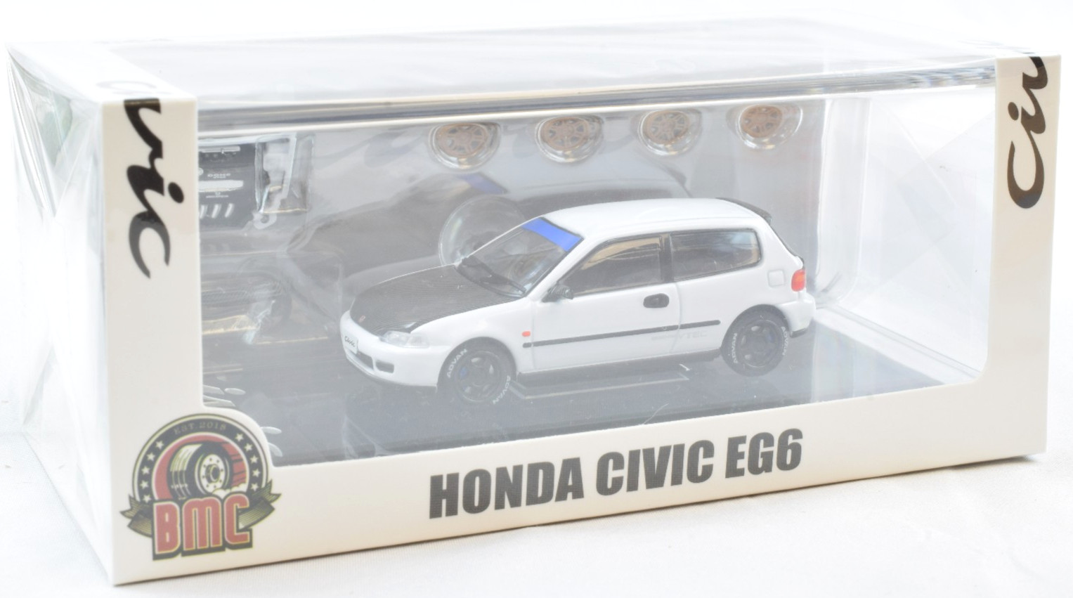 BM Creations Honda Civic EG6 - RHD - White Carbon Bonnet 1:64 Car 64B0484 BM Creations Honda Civic EG6 - RHD - White Carbon Bonnet 1:64 Car 64B0484