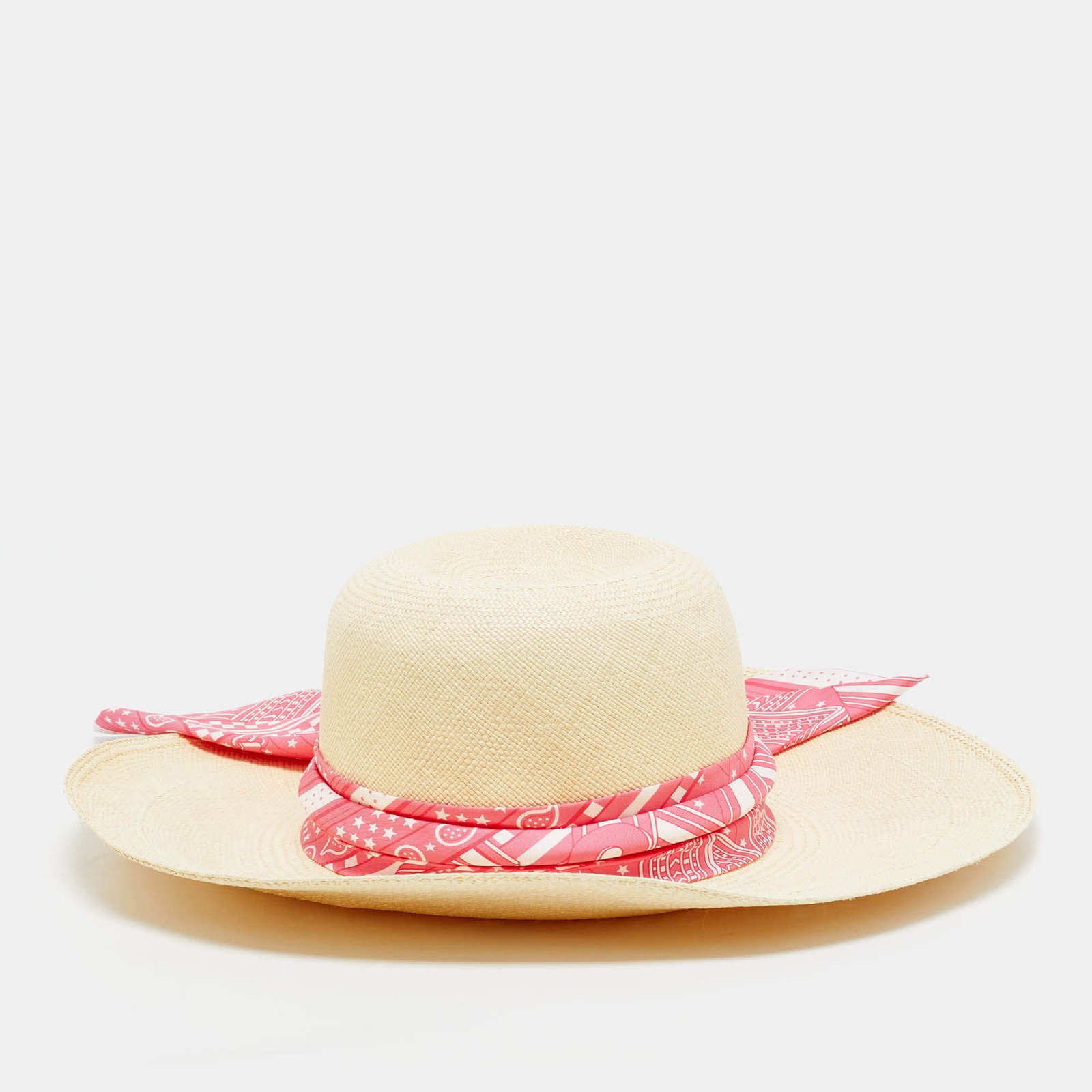 Hermes Rose Azale Ingrid Zigzag Hat Size 57