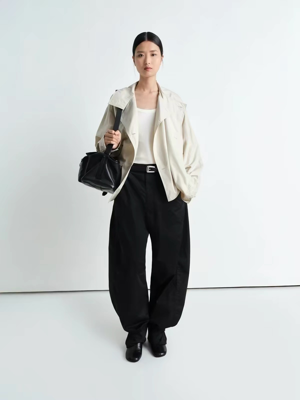 LEMAIRE French style double breasted drawstring lapel short windbreaker jacket LEMAIRE French style double breasted drawstring lapel short windbreaker jacket