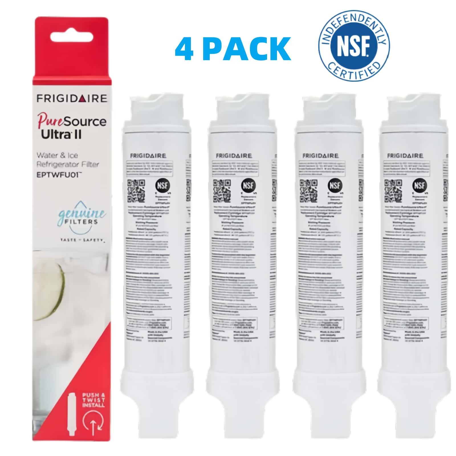 4 PACK NEW Frigidaire EPTWFU01 Pure Source Ultra II Refrigerator Water Filter 4 PACK NEW Frigidaire EPTWFU01 Pure Source Ultra II Refrigerator Water Filter