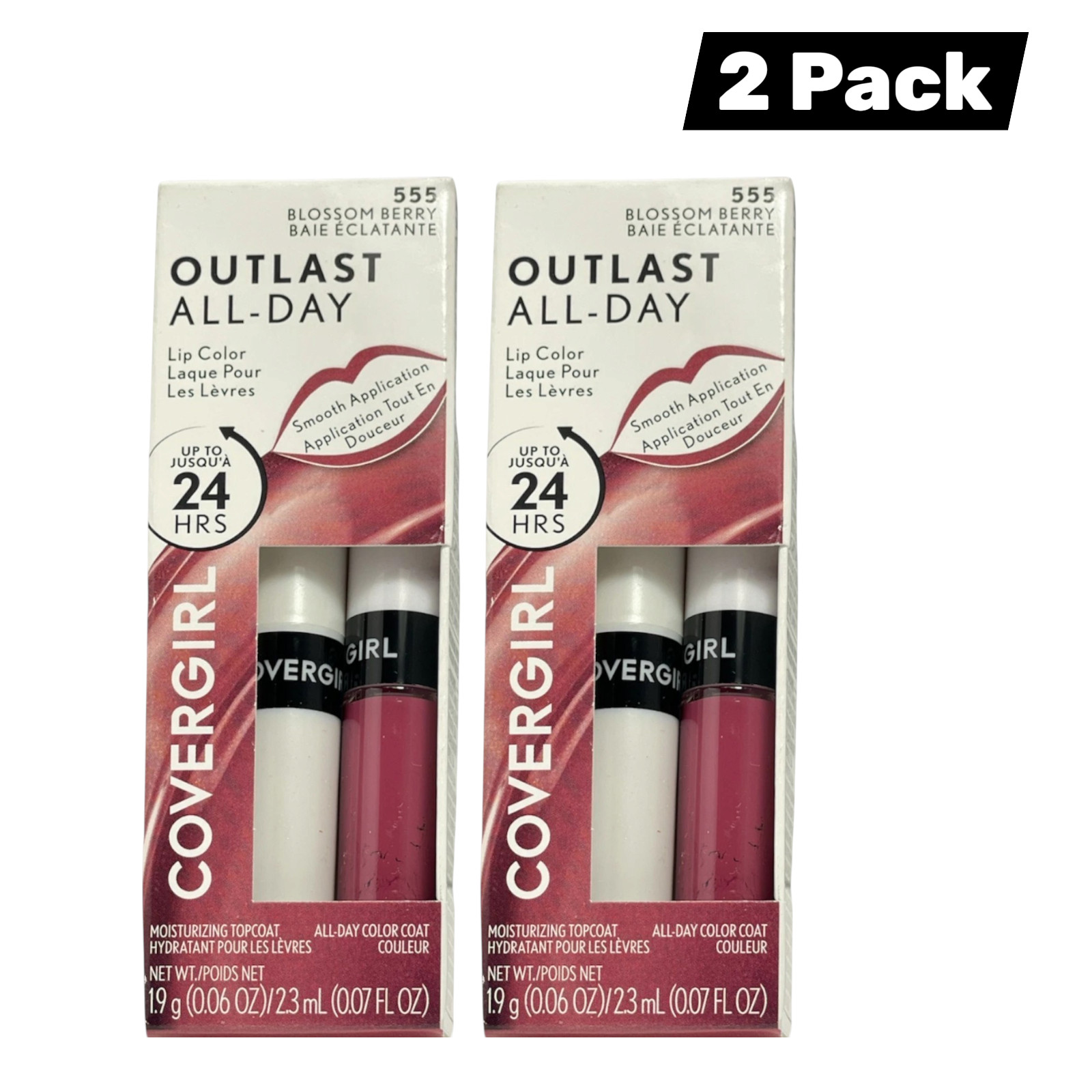 COVERGIRL Outlast All-Day Lip Color 555 Blossom Berry with Topcoat 2 Pack COVERGIRL Outlast All-Day Lip Color 555 Blossom Berry with Topcoat 2 Pack