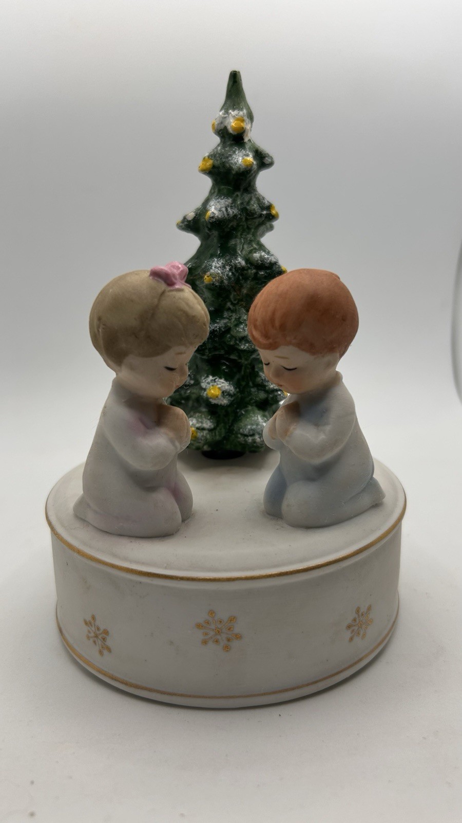 Vintage Schmid Bros Music Box Praying Children Oh Christmas Tree -As-Is Slow