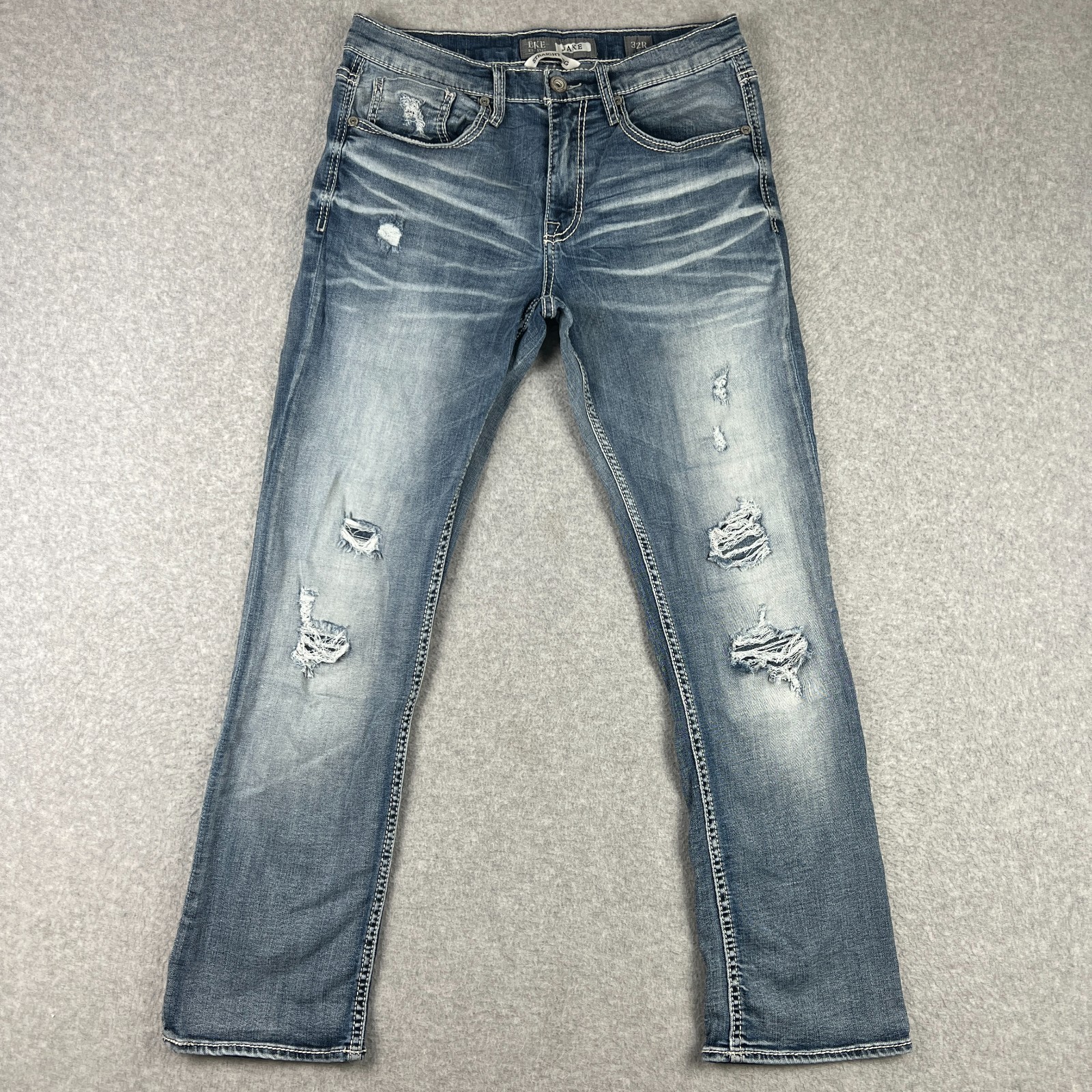Buckle BKE Jake Straight Fit Jeans Stretch Denim 32x30 Mens Blue Thick Stitch