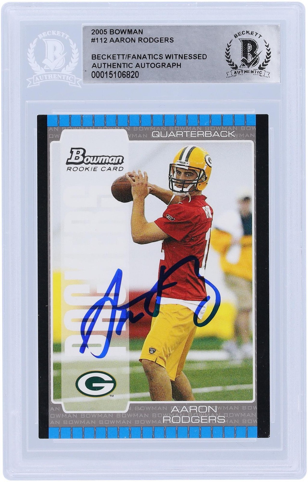 Aaron Rodgers Green Bay Packers Signed 2005 Bowman #112 BAS Fanatics Rookie Card