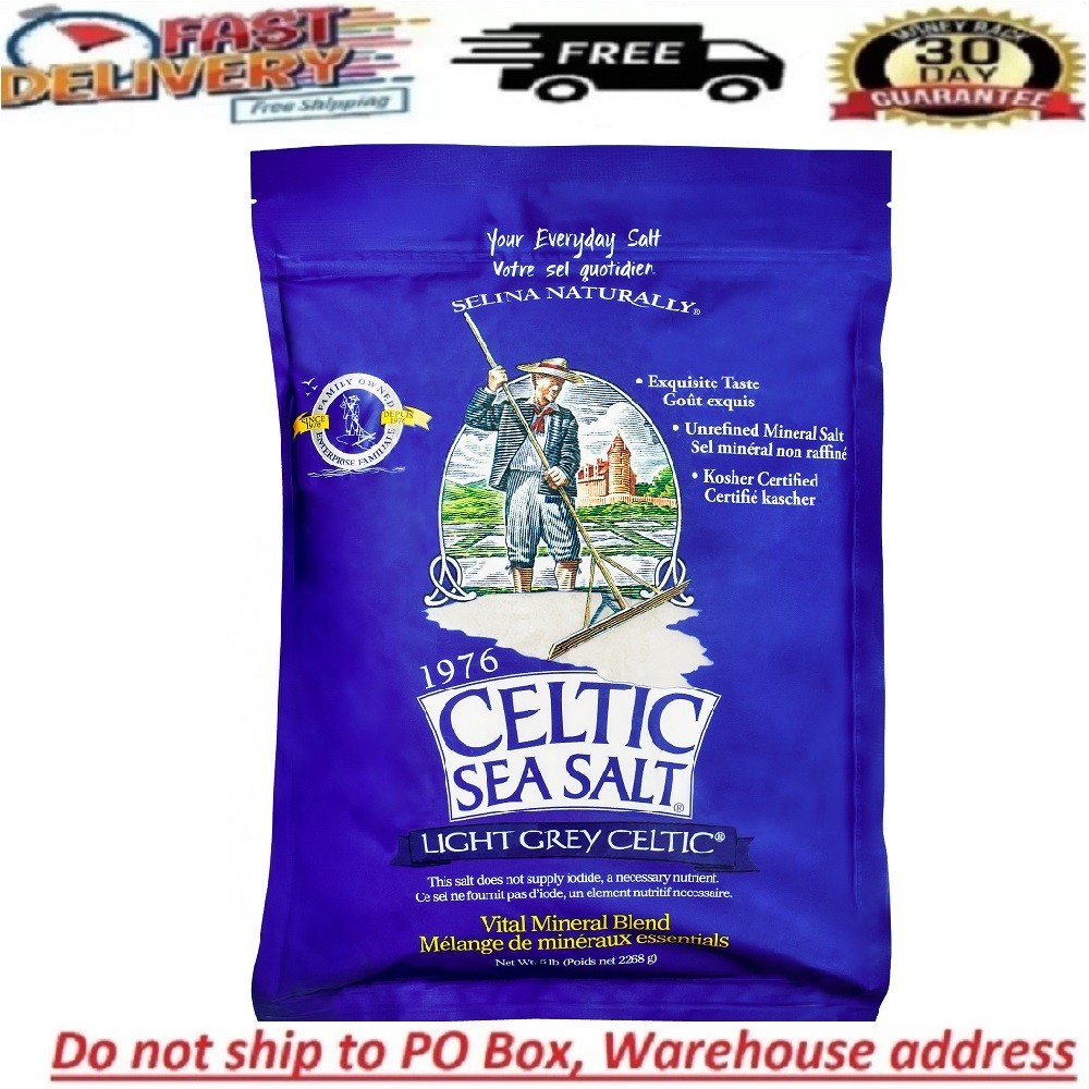 Light Grey Celtic Sea Salt 5 Pound Resealable Bag  Additive-Free, Delicious Sea