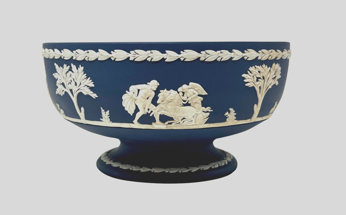 Vintage Wedgwood Jasperware Dark Blue Footed Bowl