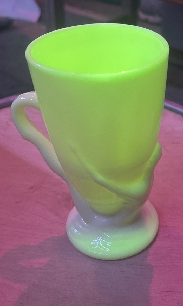 1930s McKee Bottoms Down Seville Yellow  Uranium Glass Mug
