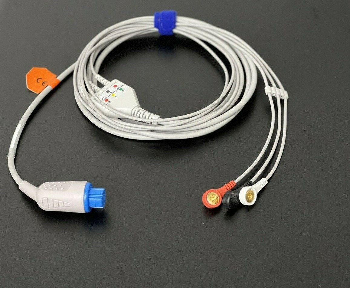 GE Datex Ohmeda ECG Cable 10 Pin 3 Leads Snap Compatible - Same Day Shipping