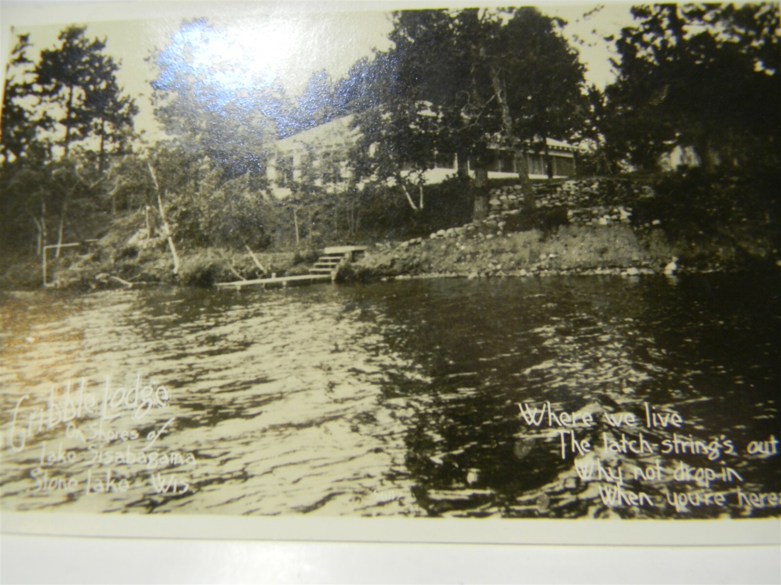 Vintage 1951 Gribble Lodge Lake Sissabagama Stone Lake Wis. RPPC Postcard P15