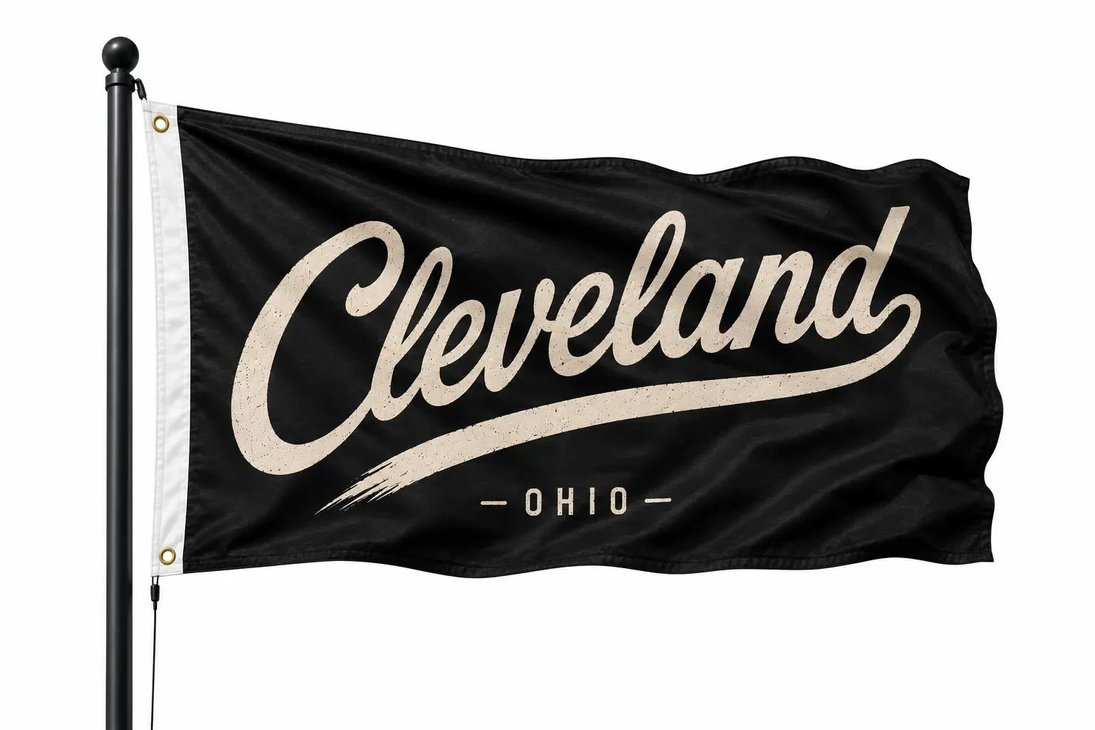 Cleveland Ohio Flag 3x5 Ft Black Cream Script Banner Porch Garage Man Cave Decor