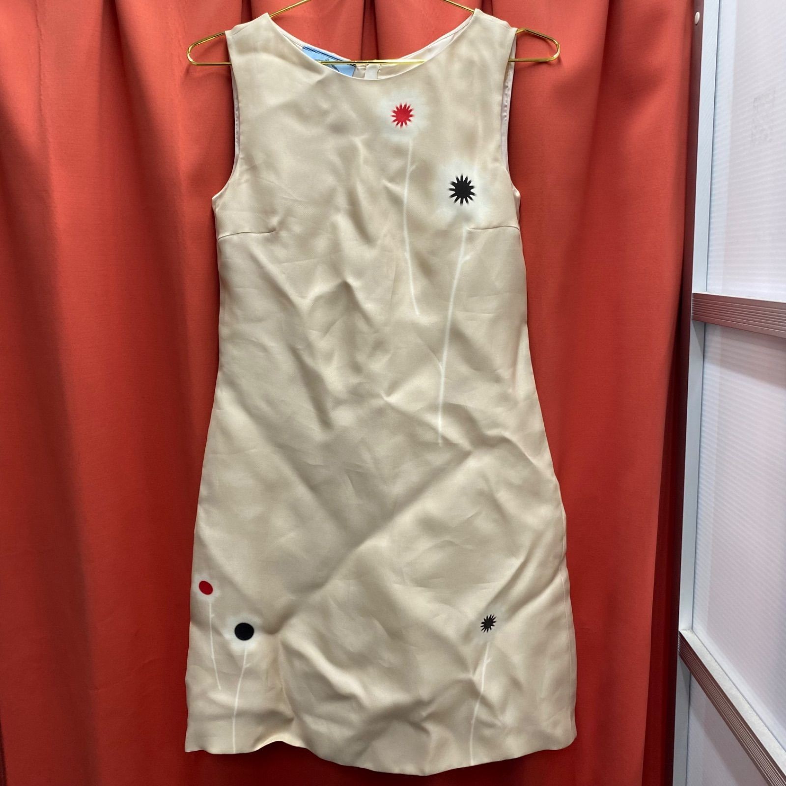 PRADA Women\'s Floral Long Dress Beige Sleeveless Size 38 Elegant Vintage Used