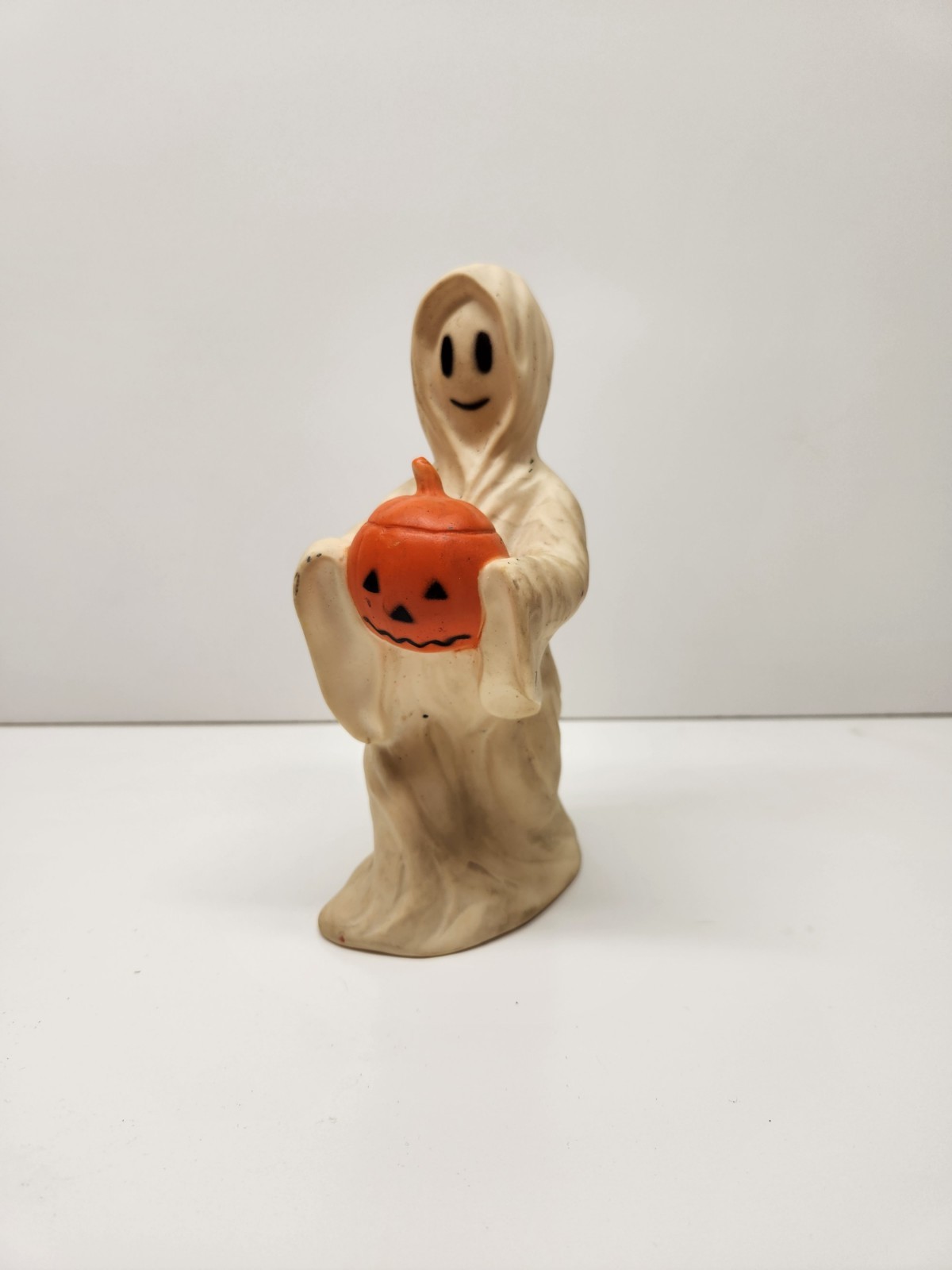 1966 Holland Hall Ghost with Jack O’Lantern Pumpkin Squeak Toy Vintage Halloween 1966 Holland Hall Ghost with Jack O’Lantern Pumpkin Squeak Toy Vintage Halloween