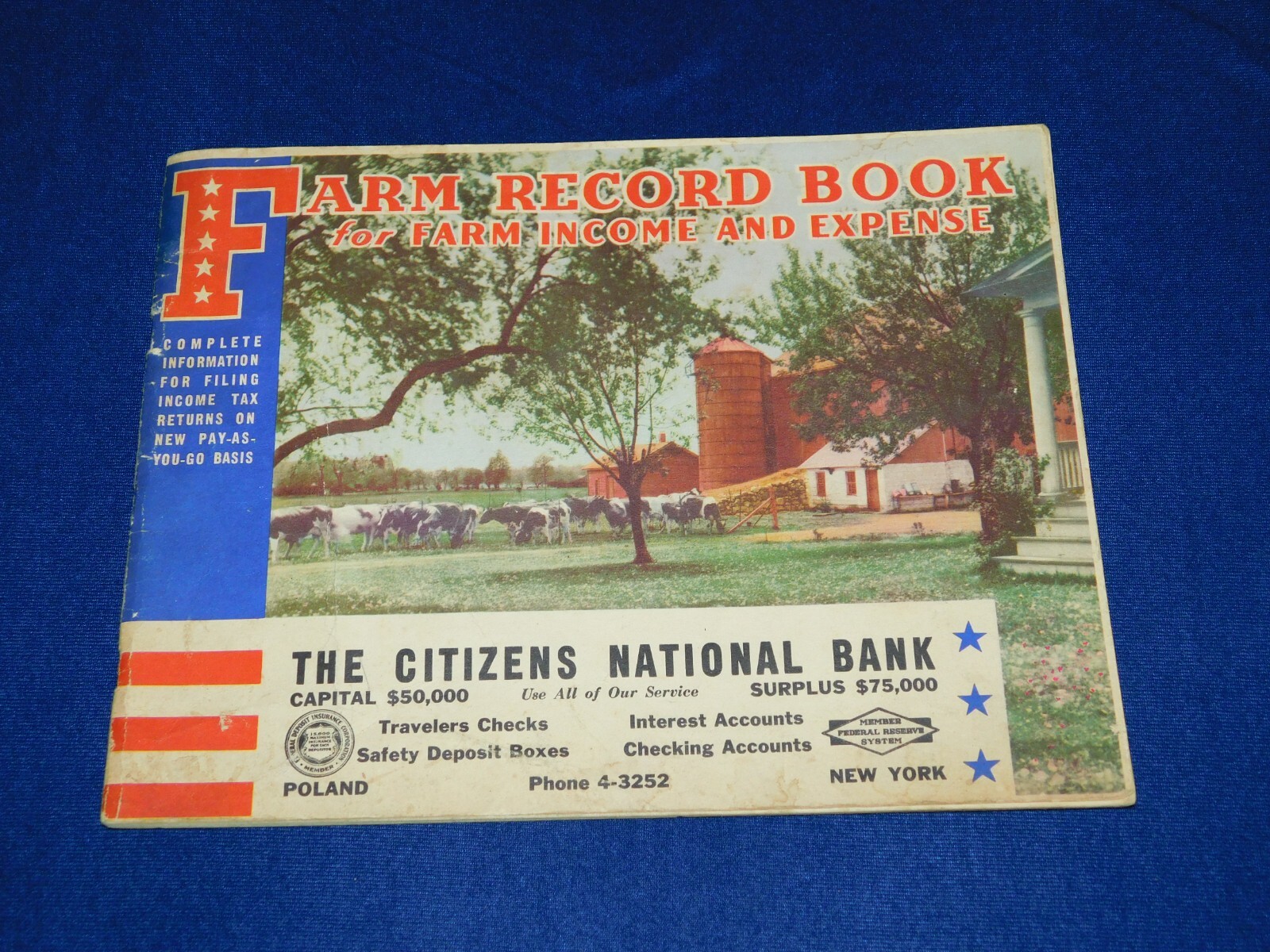 VINTAGE 1943 CITIZENS NATIONAL BANK FARM RECORD BOOK FOR INCOME & EXPENSE VINTAGE 1943 CITIZENS NATIONAL BANK FARM RECORD BOOK FOR INCOME & EXPENSE