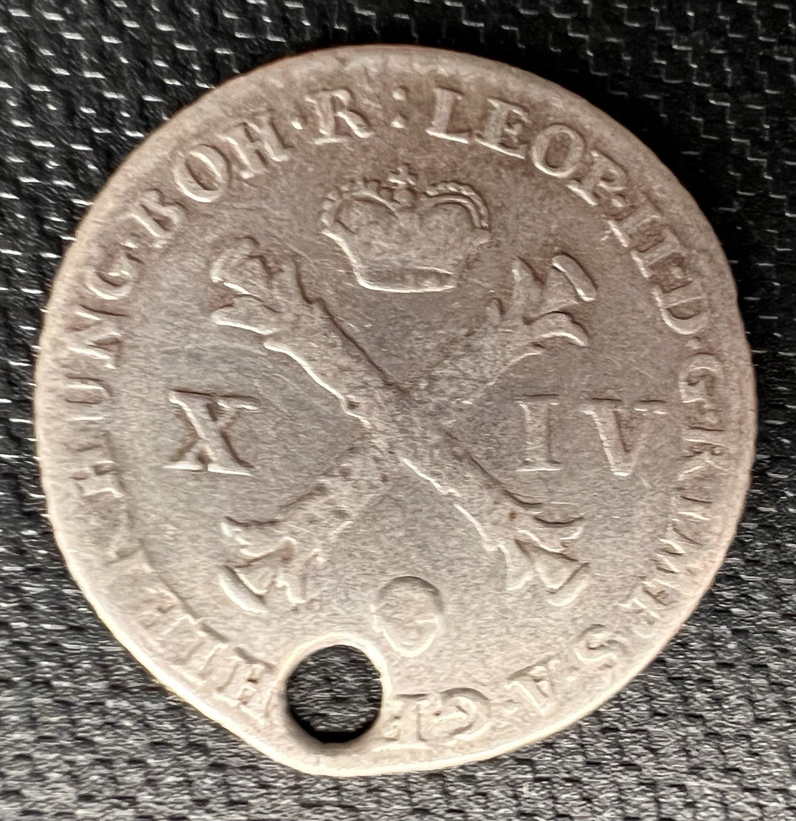 Antique 1791 Austrian Netherlands 14 Liards Silver Coin Leopold II Holed Antique 1791 Austrian Netherlands 14 Liards Silver Coin Leopold II Holed