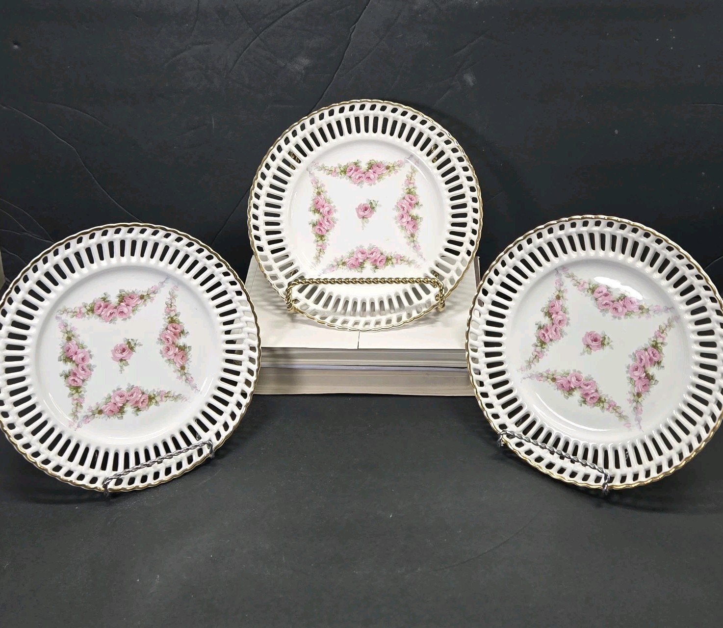 Antique Max Roesler Germany Reticulated Porcelain Plates Pattern 479 Set of 3 Antique Max Roesler Germany Reticulated Porcelain Plates Pattern 479 Set of 3