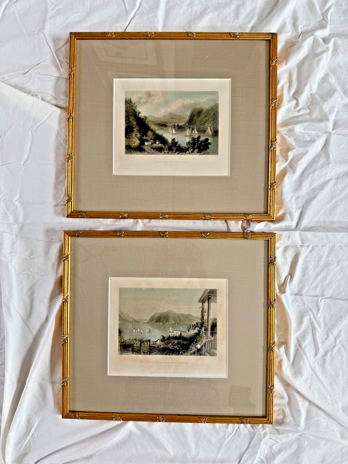 Pair of Two Antique 1837 Hudson River Engravings Bartlett