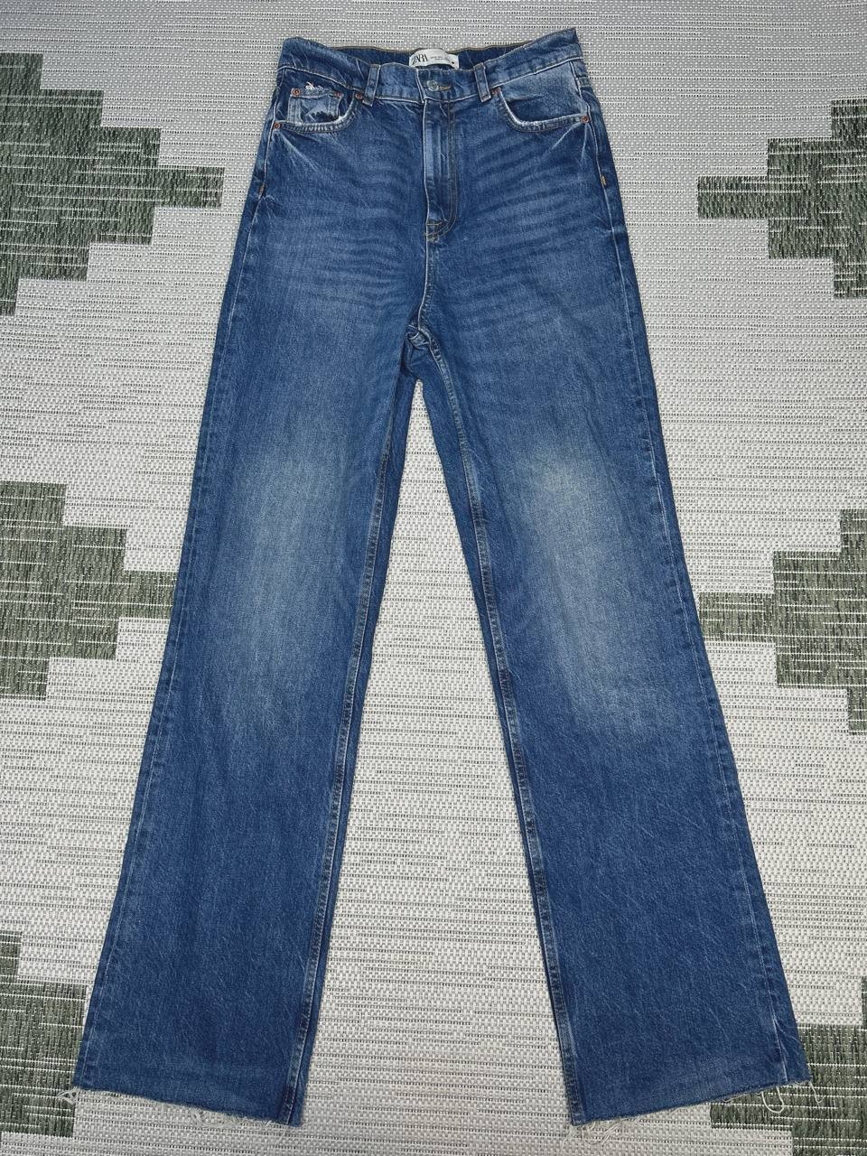 Zara The 90S Full Length Jeans Womens 6 Blue Denim Cotton Frayed Hem 28x35