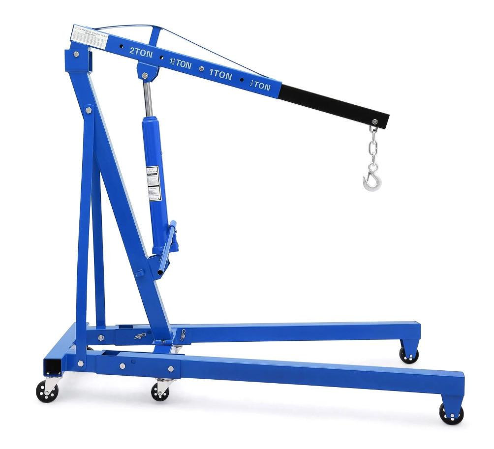 Garvee 2 Ton Hydraulic Engine Hoist Cherry Picker Crane 360° Swivel Hooks Blue