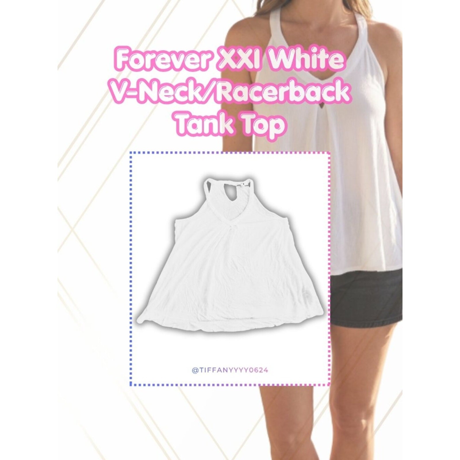 🤍 Forever 21 Cream V-Neck Racerback Tank Top • Size S