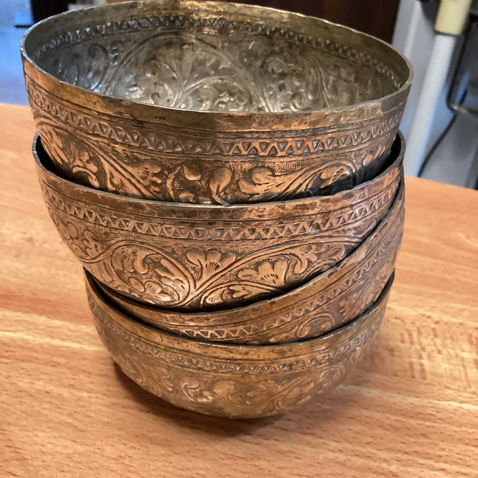 Antique Thai Burmese Silver Persia Middle Eastern Tin Fine Art Set Of 4