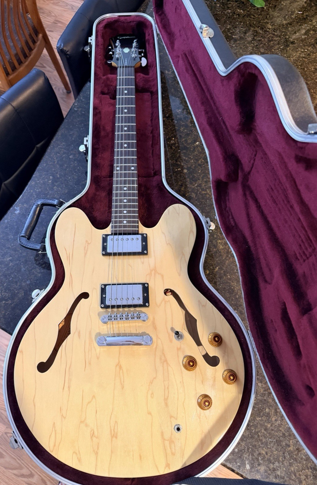 2003 Epiphone by Gibson Dot ES335 Natural Korea Semi Hollow Electric Guitar Case