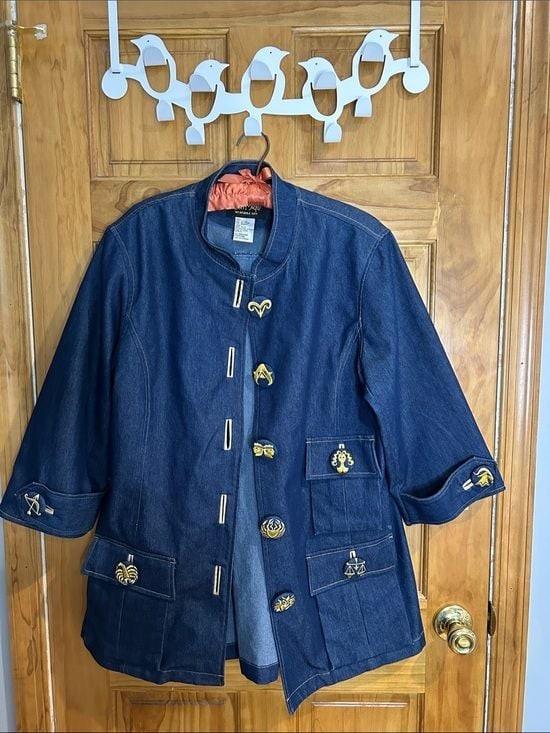 Vintage Bob Mackie Denim Jacket with Zodiac embroidered buttons