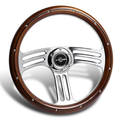 Dark Wood Grip 13.78 350mm 6 Bolt Chrome 3 Spoke Vintage Steering Wheel